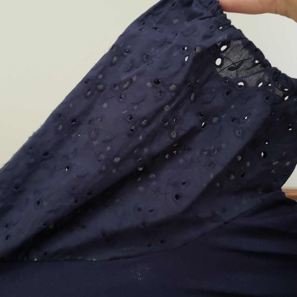 Papermoon, Shirt Sleeve Top with Elastic Sleeves, Dark Blue, 3X - Picture 3 of 4